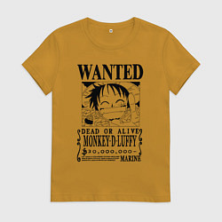 Футболка хлопковая женская Первая листовка Луффи Ван Пис, цвет: горчичный