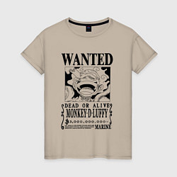 Футболка хлопковая женская Листовка Луффи 5 гир йонко One Piece, цвет: миндальный