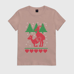 Футболка хлопковая женская Олени шалят, цвет: пыльно-розовый