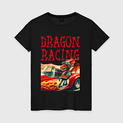 Футболка хлопковая женская Dragon cool racer - ai art, цвет: черный