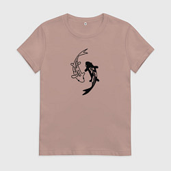 Футболка хлопковая женская Японские карпы Инь и Янь, цвет: пыльно-розовый