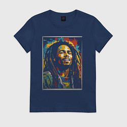 Футболка хлопковая женская Боб Марли портрет, цвет: тёмно-синий