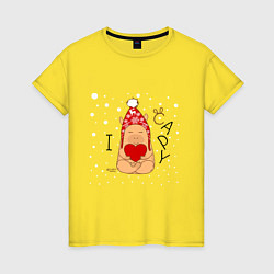 Футболка хлопковая женская Капибара с сердцем: я люблю, цвет: желтый