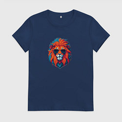 Футболка хлопковая женская Голова льва в солнечных очках, цвет: тёмно-синий