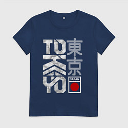 Футболка хлопковая женская Токио типографика, цвет: тёмно-синий