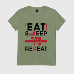 Футболка хлопковая женская Надпись: eat sleep GTA6 repeat, цвет: авокадо