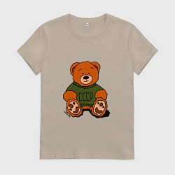 Футболка хлопковая женская Мишка родом из СССР, цвет: миндальный