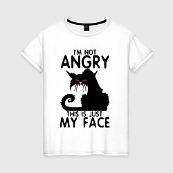 Футболка хлопковая женская I am not angry cat, цвет: белый