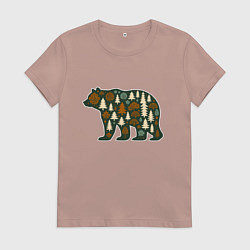 Футболка хлопковая женская Медведь и тайга, цвет: пыльно-розовый