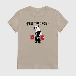 Футболка хлопковая женская Почувствуй железо - панда бодибилдер, цвет: миндальный