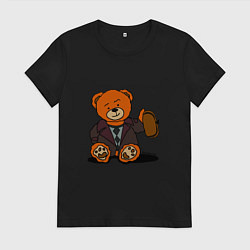 Футболка хлопковая женская Медведь Кащей с шапкой-ушанкой, цвет: черный