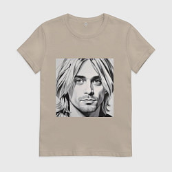 Футболка хлопковая женская Портрет Кобейн, цвет: миндальный
