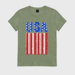Футболка хлопковая женская America flag, цвет: авокадо