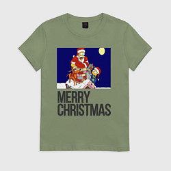 Футболка хлопковая женская Merry Christmas Simpsons, цвет: авокадо