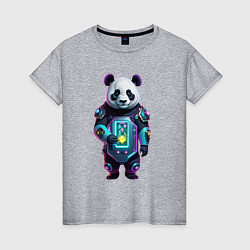 Футболка хлопковая женская Крутой кибер панда, цвет: меланж