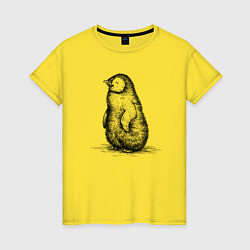 Футболка хлопковая женская Пингвиненок пушистый, цвет: желтый