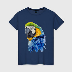 Футболка хлопковая женская Сине-золотой попугай ара, цвет: тёмно-синий