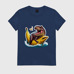Футболка хлопковая женская Членозавр Рекс, цвет: тёмно-синий