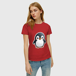 Футболка хлопковая женская Пингвин цыпленок, цвет: красный — фото 2