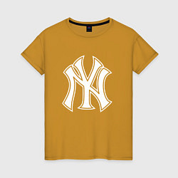 Футболка хлопковая женская New York yankees - baseball logo, цвет: горчичный