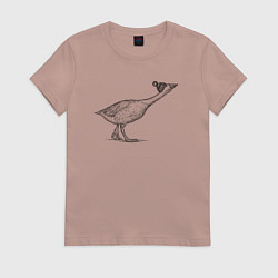 Футболка хлопковая женская Гусь в шапке атакует, цвет: пыльно-розовый