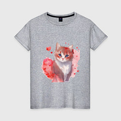 Женская футболка Кошка в красных сердечках