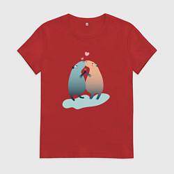 Футболка хлопковая женская Влюбленные капибары целуются, цвет: красный