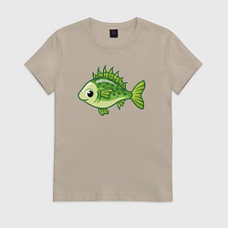 Футболка хлопковая женская Зелёная рыбёшка, цвет: миндальный