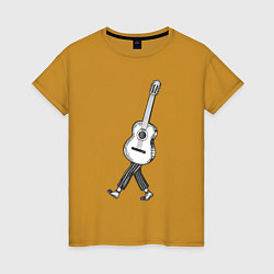Футболка хлопковая женская Человек гитара, цвет: горчичный