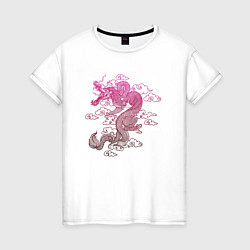 Футболка хлопковая женская Китайский дракон символ года, цвет: белый