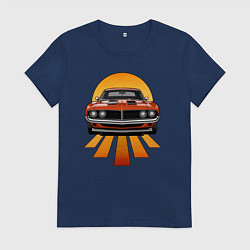 Футболка хлопковая женская Красный американский маслкар, цвет: тёмно-синий