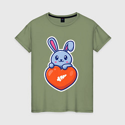 Футболка хлопковая женская Кролик и сердечко, цвет: авокадо