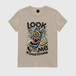 Футболка хлопковая женская Смотри, цвет: миндальный