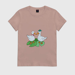 Футболка хлопковая женская Гуси на кувшинках, цвет: пыльно-розовый