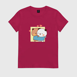 Футболка хлопковая женская Влюбленные мишки объятия, цвет: маджента