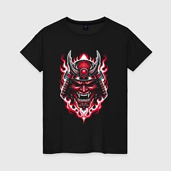 Футболка хлопковая женская Samurai mask demon, цвет: черный