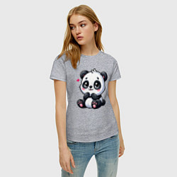 Футболка хлопковая женская Забавная маленькая панда, цвет: меланж — фото 2