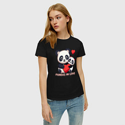 Футболка хлопковая женская Влюбленные панды с сердцем, цвет: черный — фото 2