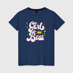 Футболка хлопковая женская Girl boss crown, цвет: тёмно-синий