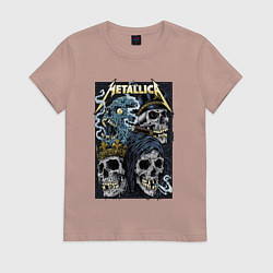 Футболка хлопковая женская Металлика - черепа, цвет: пыльно-розовый