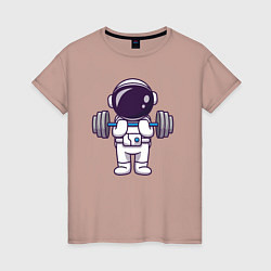 Футболка хлопковая женская Космонавт со штангой, цвет: пыльно-розовый