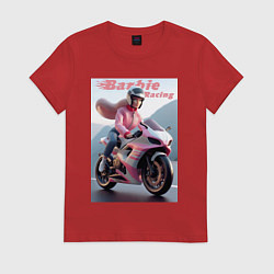 Футболка хлопковая женская Barbie racing - ai art, цвет: красный