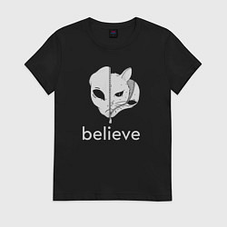 Футболка хлопковая женская Believe в котов инопланетян, цвет: черный