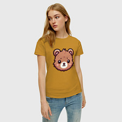 Футболка хлопковая женская Мордочка медведя, цвет: горчичный — фото 2