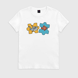 Футболка хлопковая женская Рыбки в пазлах, цвет: белый