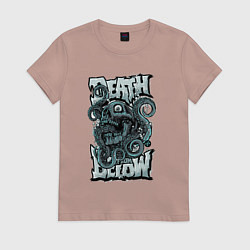 Футболка хлопковая женская Череп и осьминог, цвет: пыльно-розовый