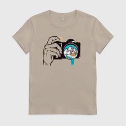 Футболка хлопковая женская Фотограф на природе, цвет: миндальный
