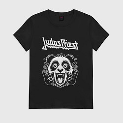 Футболка хлопковая женская Judas Priest rock panda, цвет: черный