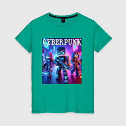 Футболка хлопковая женская Minecraft and cyberpunk - collaboration, цвет: зеленый