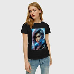 Футболка хлопковая женская Cyber girl - ai art, цвет: черный — фото 2